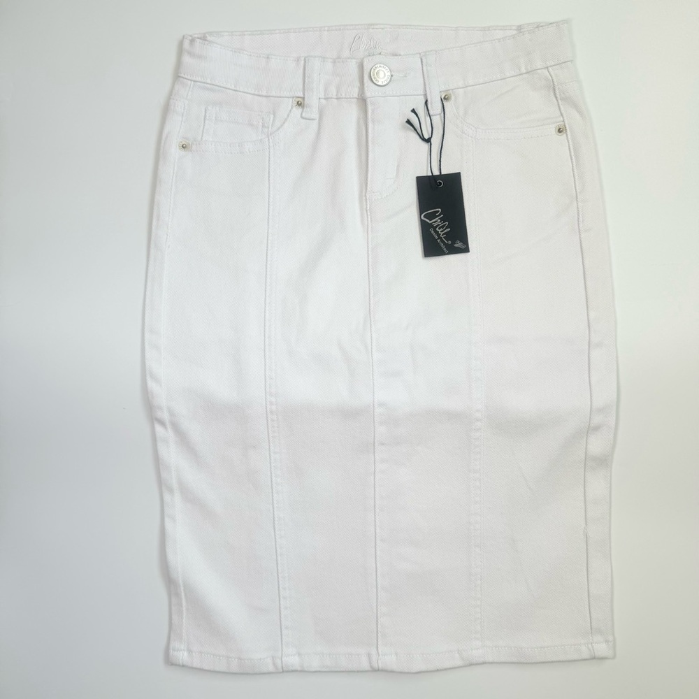 Chiqle Architect Denim White Knee Length Skirt, Women’s, Small